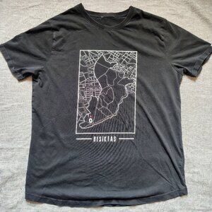 Bisiktas T-Shirt Size Large Black White Crewneck Stadium Map Sports